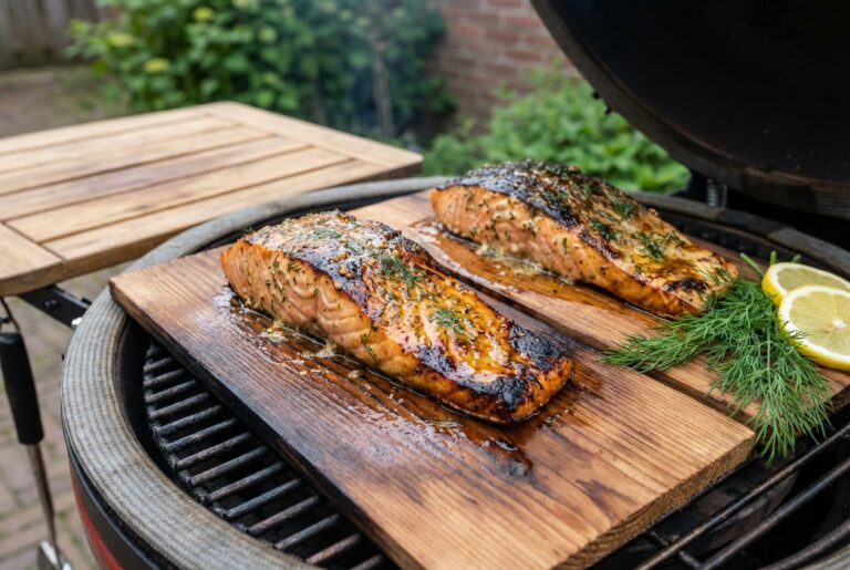Zalm op cederhouten plank