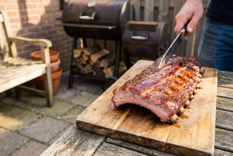 Perfect gegaarde spareribs van de BBQ