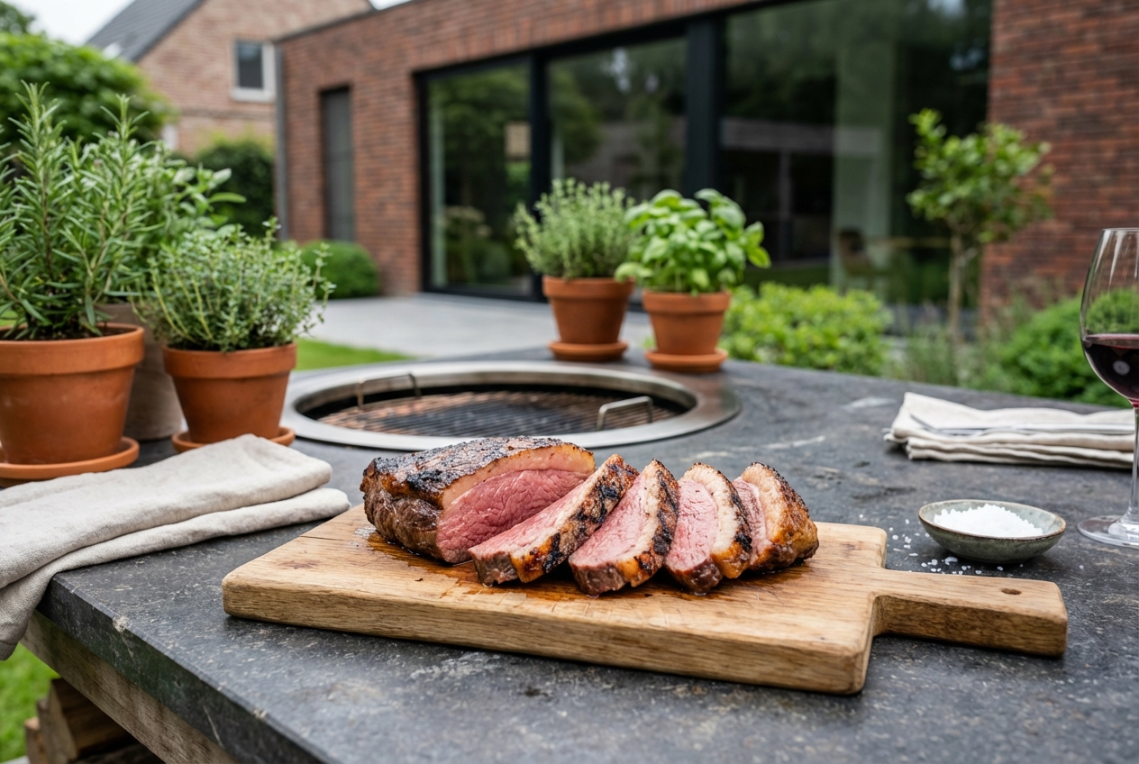 Picanha bereiden op de BBQ met een mooi rosé resultaat