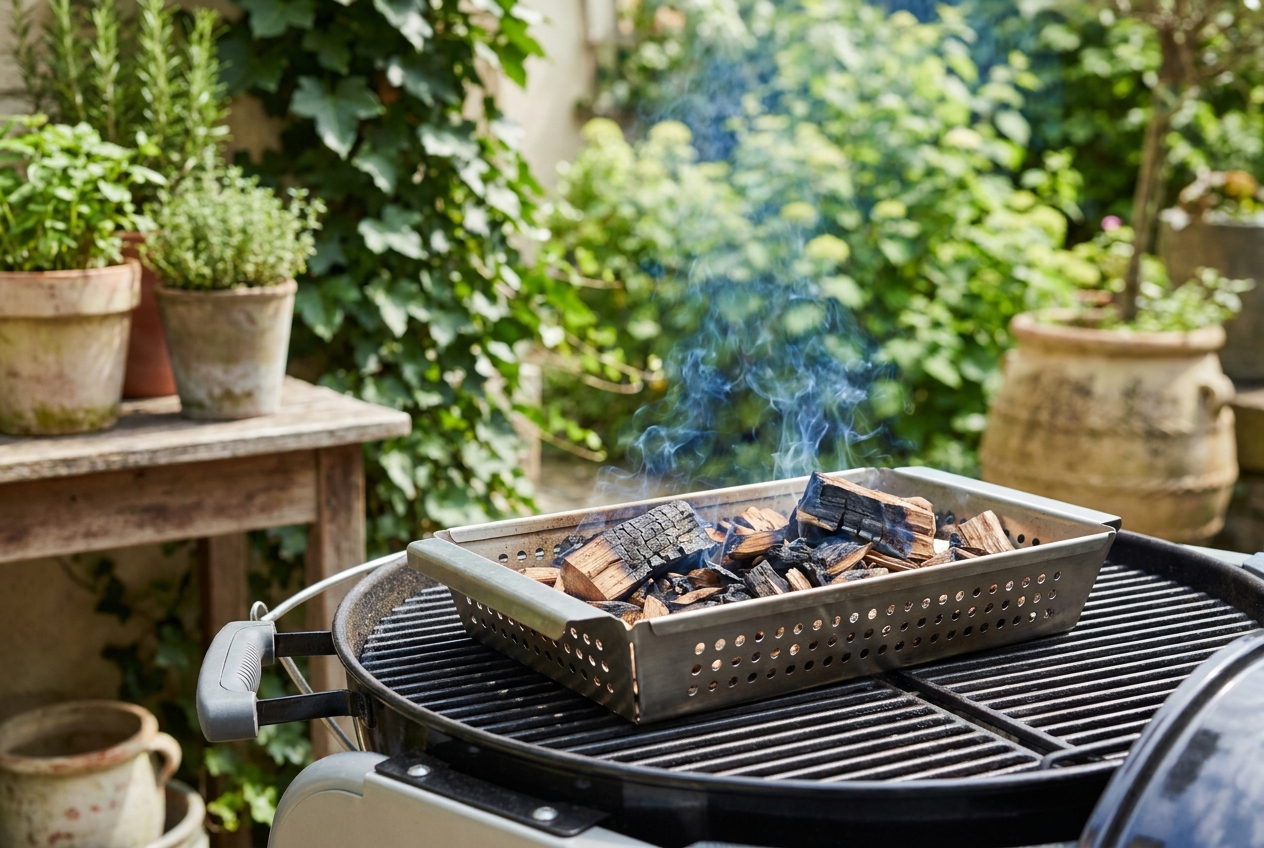 Rookhout van wijnvaten gebruiken op de BBQ