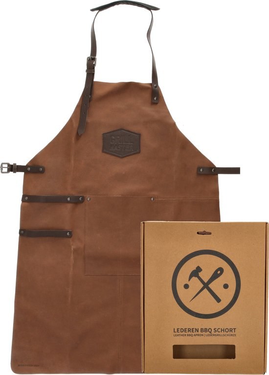 Hide & Stitches leren BBQ-schort cognac